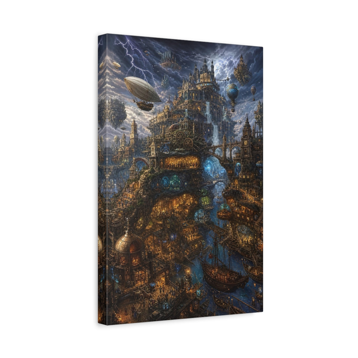 Side Mockup 4. Skyborne Steampunk City shown as canvas print