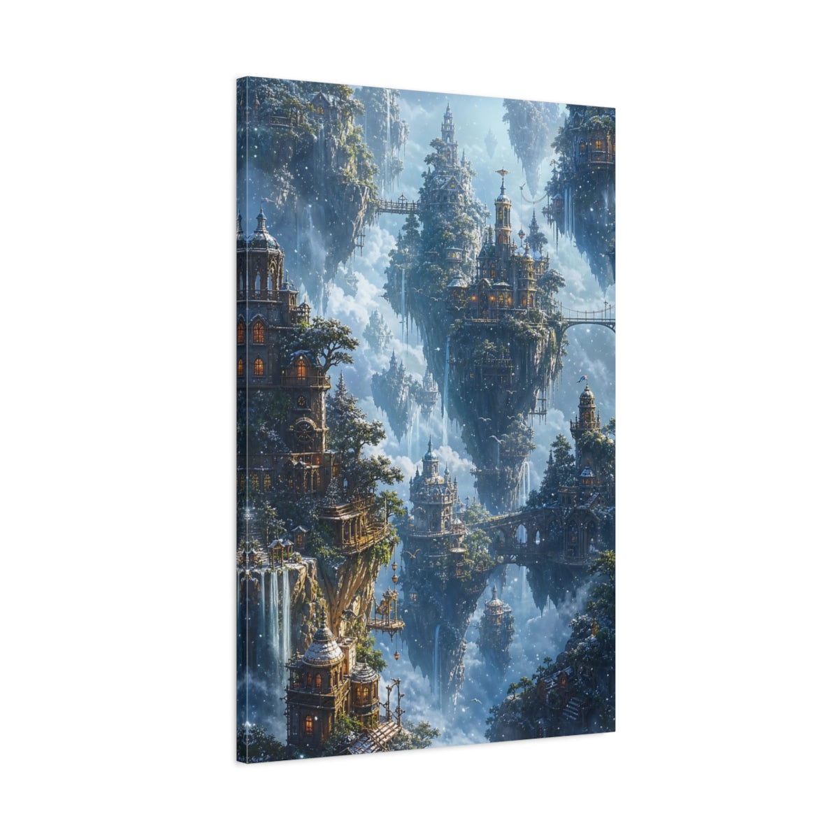 Main Mockup. Skybound Floating City shown as canvas print