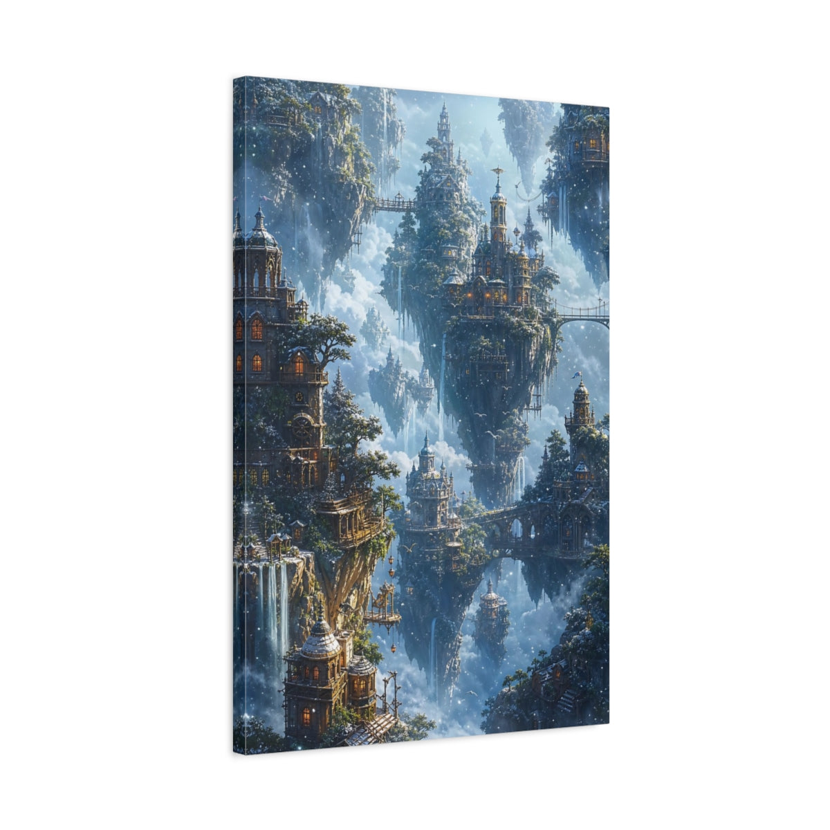 Side Mockup 2. Skybound Floating City shown as canvas print