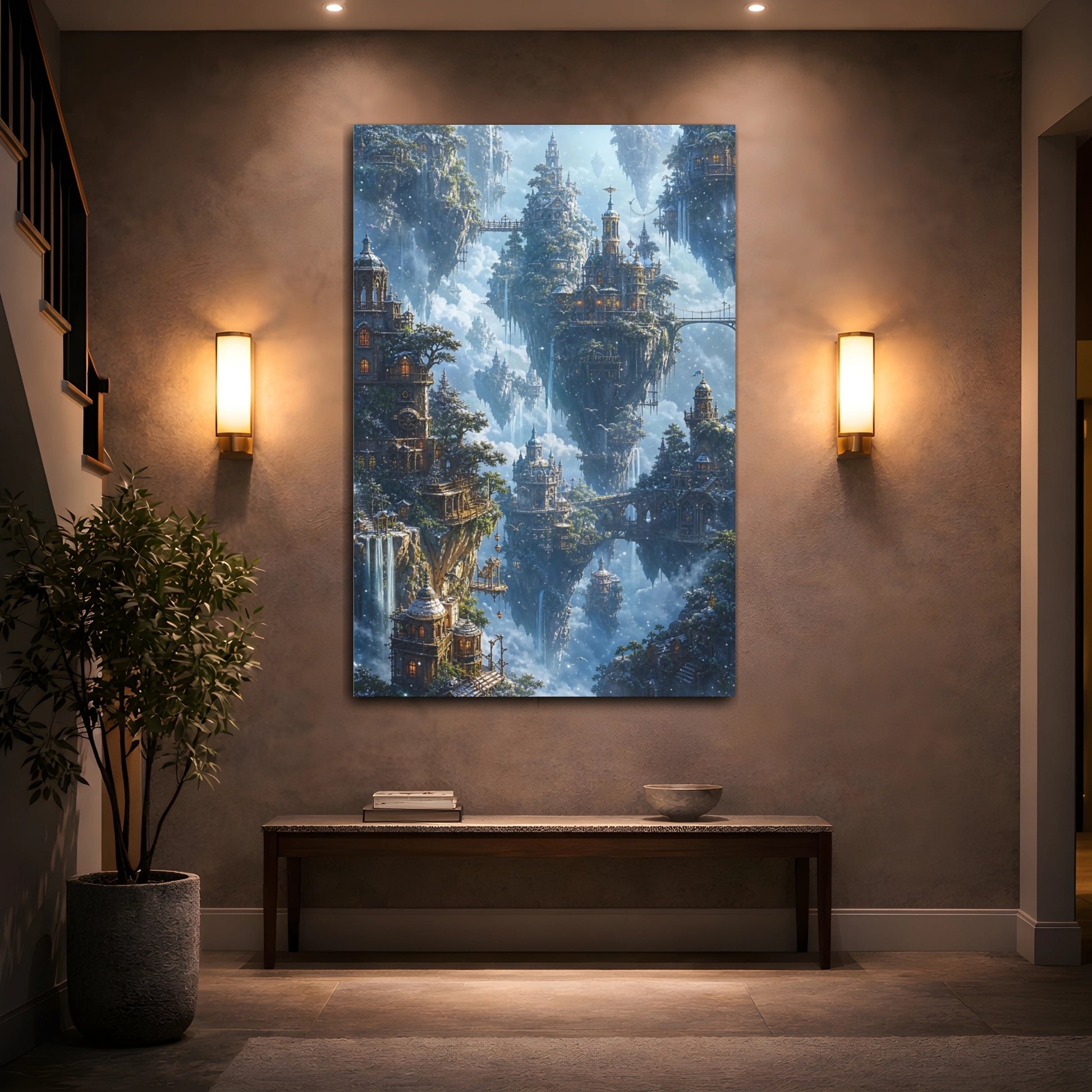 Mockup 2. Skybound Floating City shown as canvas print
