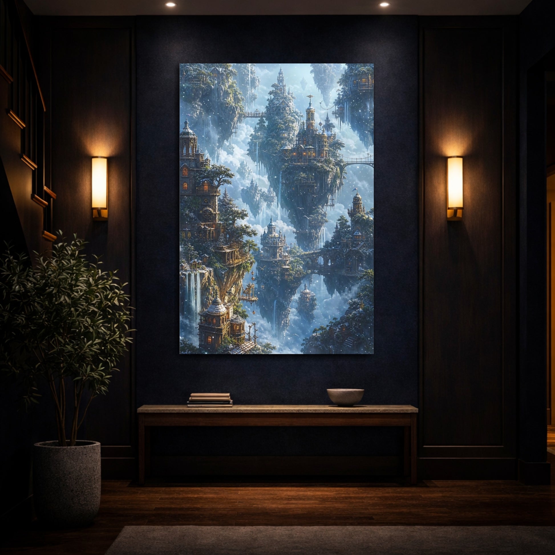 Mockup 4. Skybound Floating City shown as canvas print