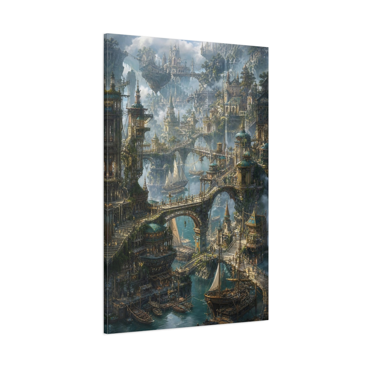 Side Mockup 1. Skybound Harbor City shown as canvas print