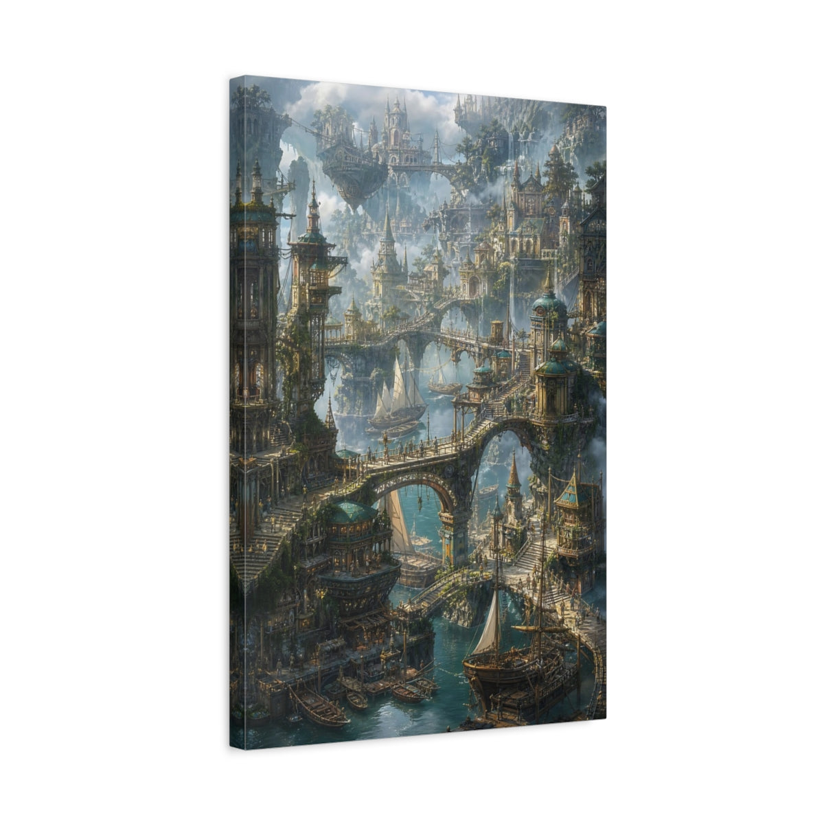 Side Mockup 3. Skybound Harbor City shown as canvas print