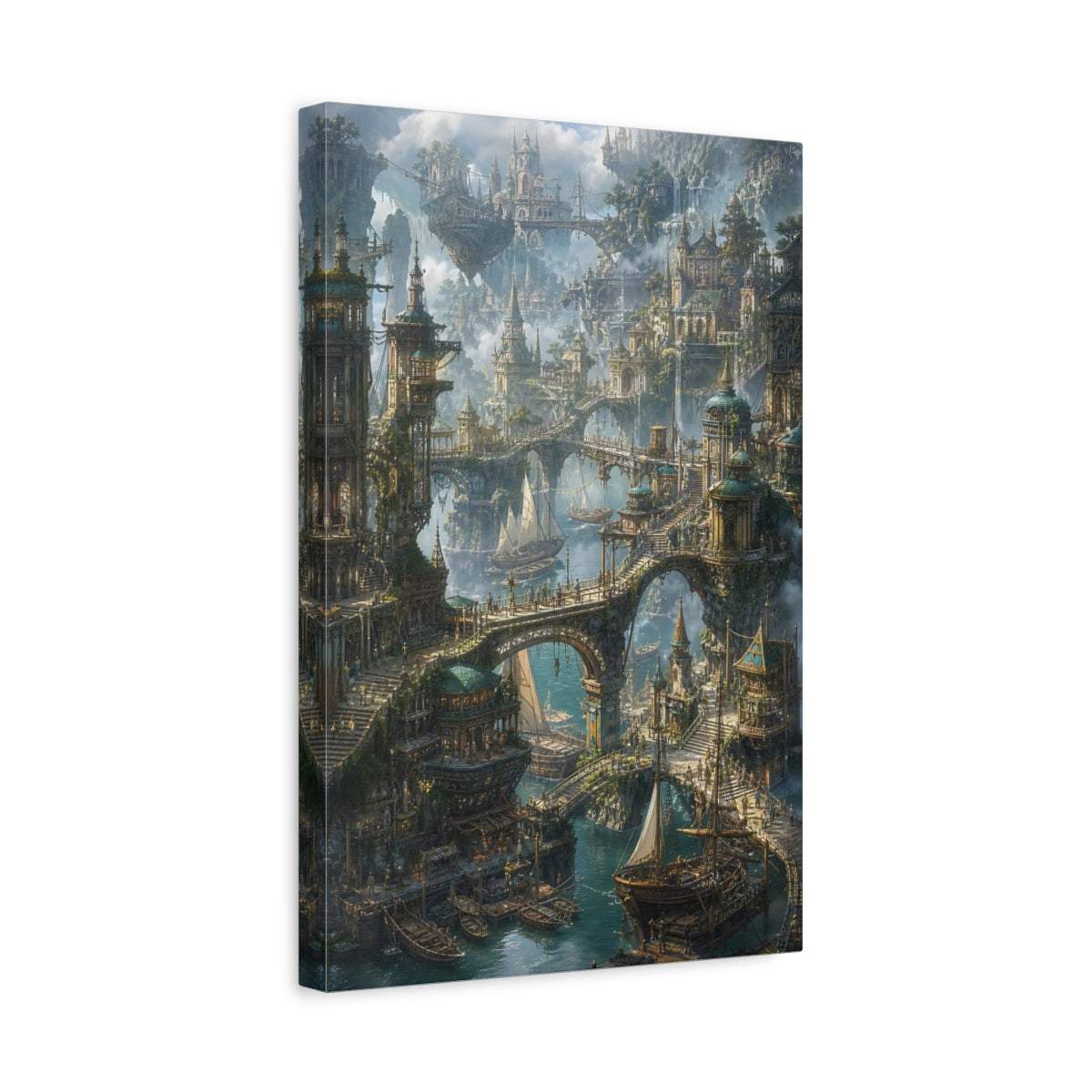 Side Mockup 4. Skybound Harbor City shown as canvas print
