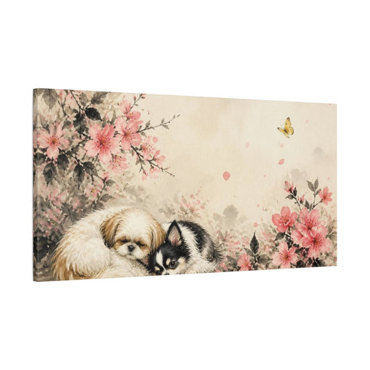 Sleeping Pet Dogs Canvas Print – Living Room, Above Console Table, Soft Pink And Beige - YesArtYes