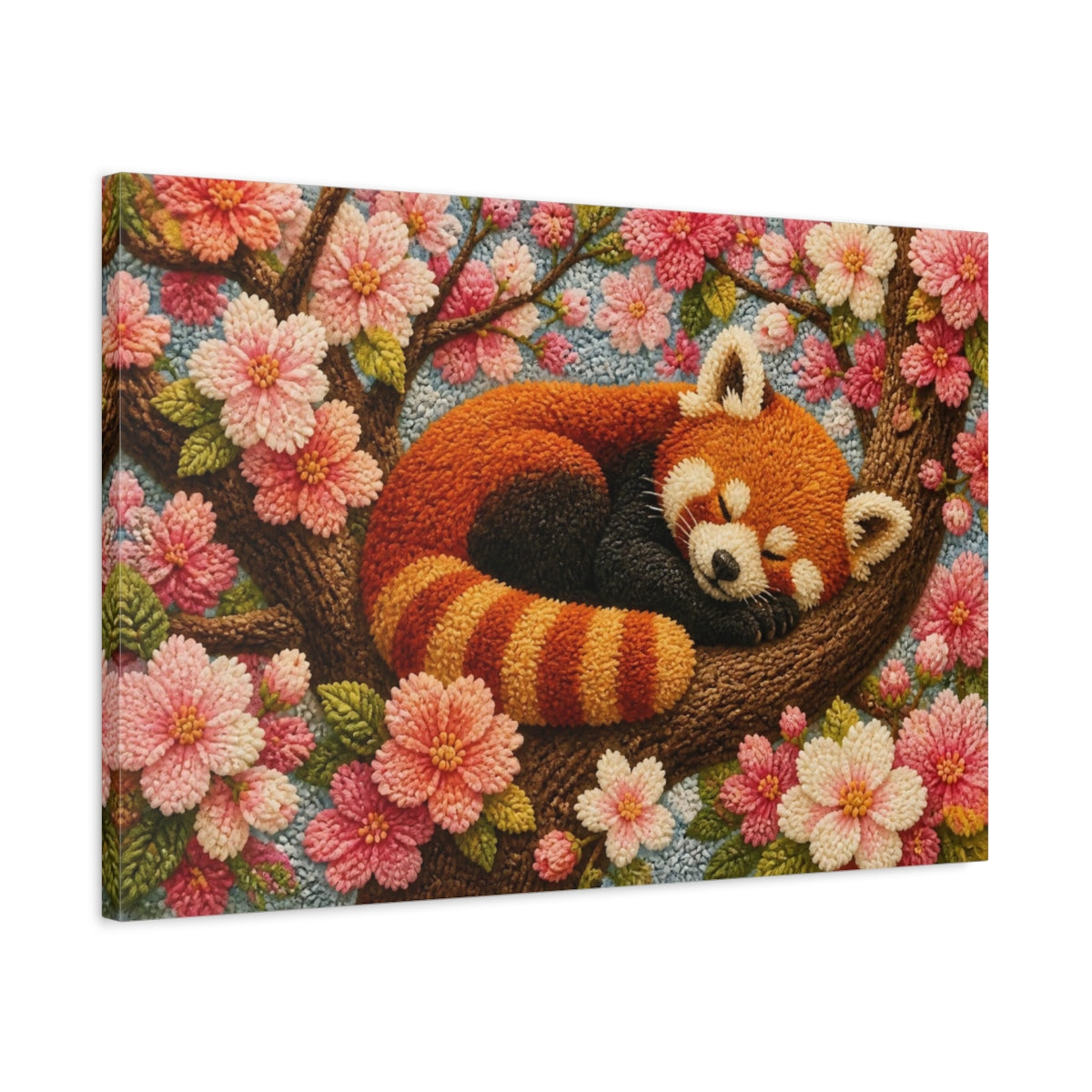 Side Mockup 2. Sleeping Red Panda Among Blossoms shown as canvas print