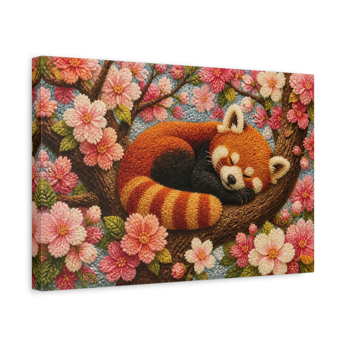 Side Mockup 4. Sleeping Red Panda Among Blossoms shown as canvas print