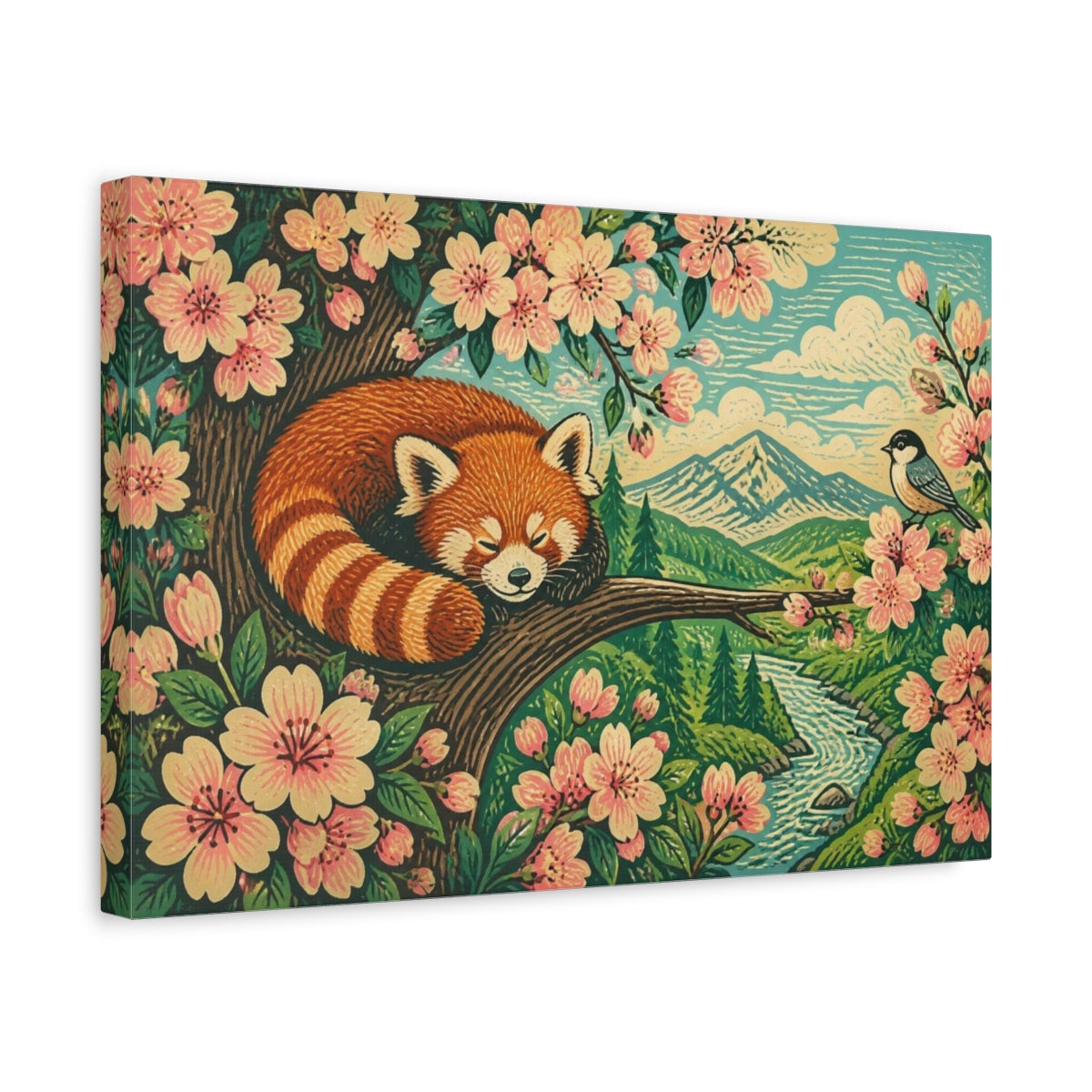Side Mockup 4. Sleeping Red Panda Kids Art shown as canvas print