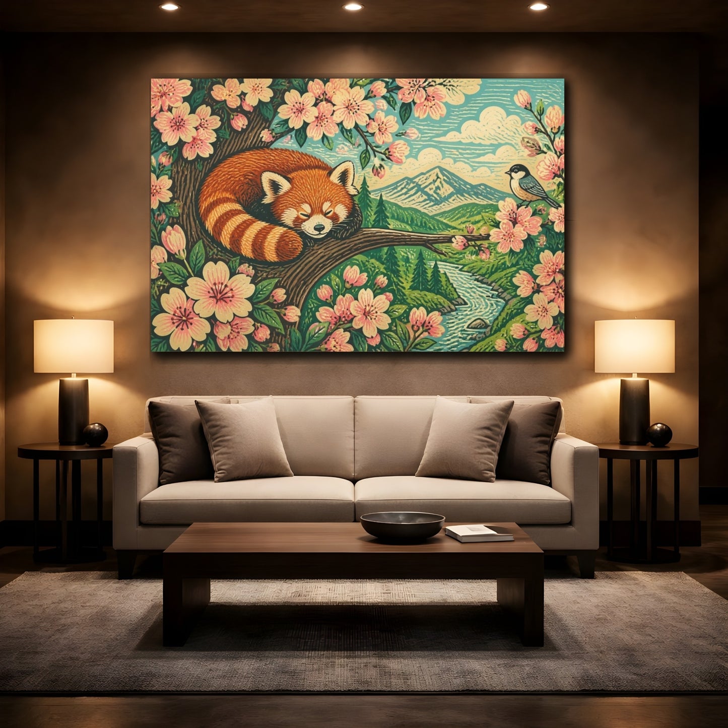 Mockup 2. Sleeping Red Panda Kids Art shown as canvas print