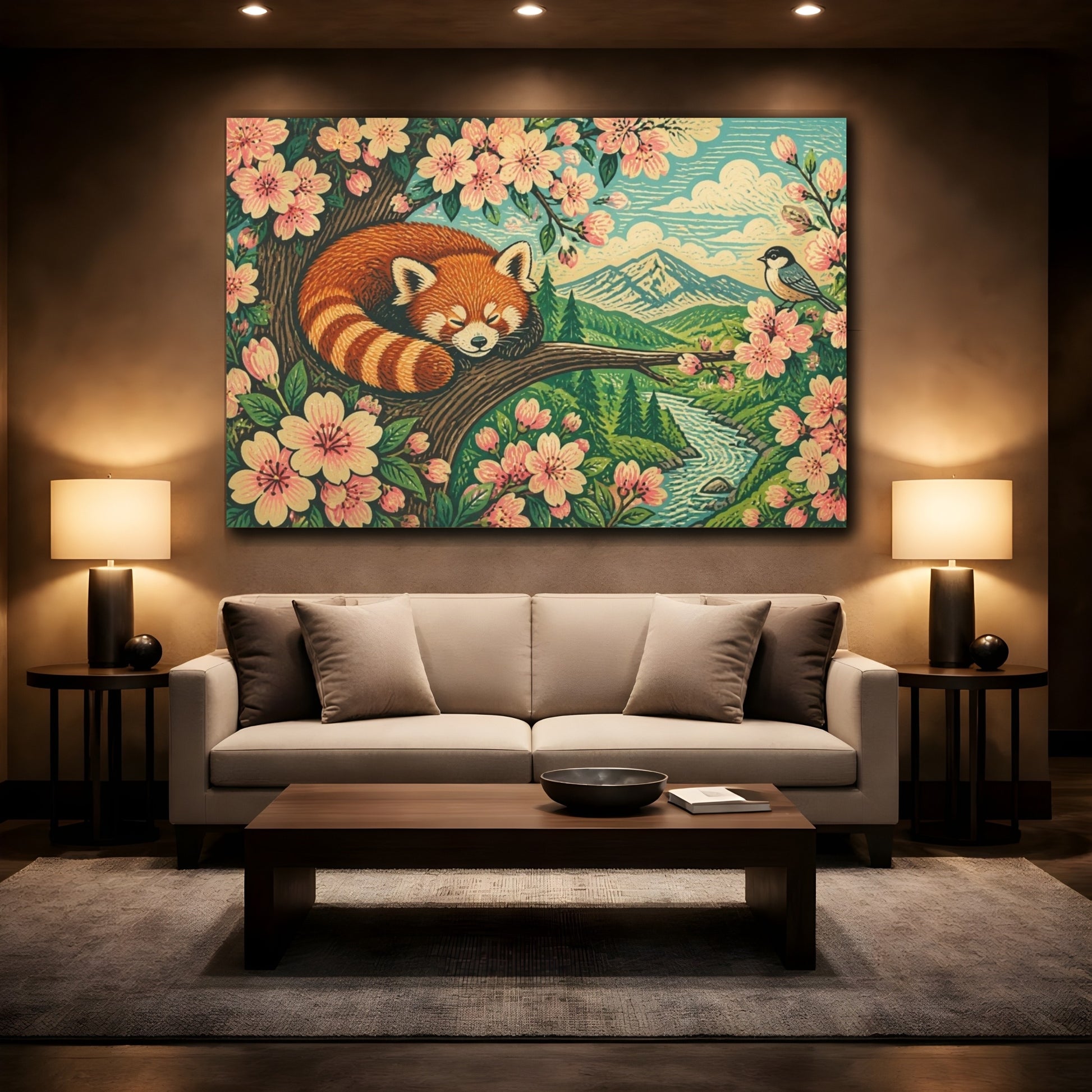 Mockup 2. Sleeping Red Panda Kids Art shown as canvas print