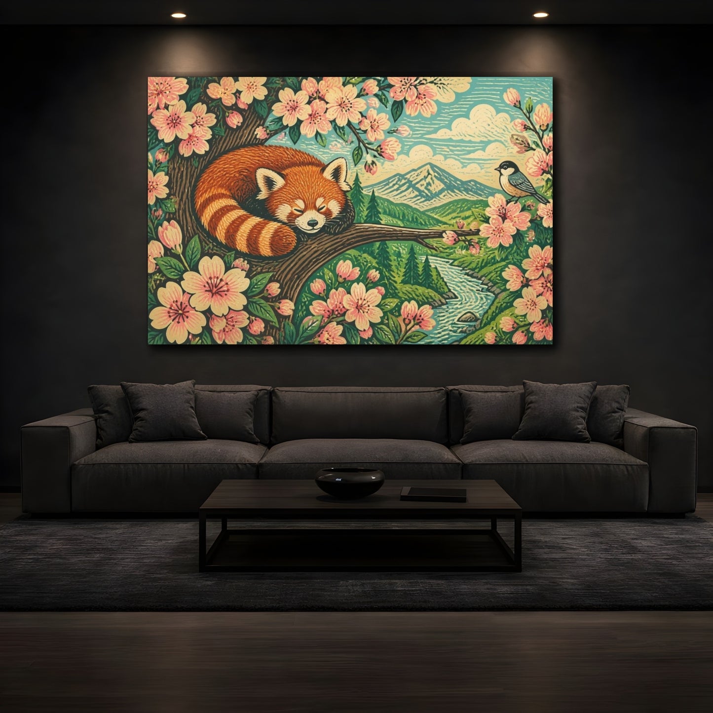 Mockup 3. Sleeping Red Panda Kids Art shown as canvas print