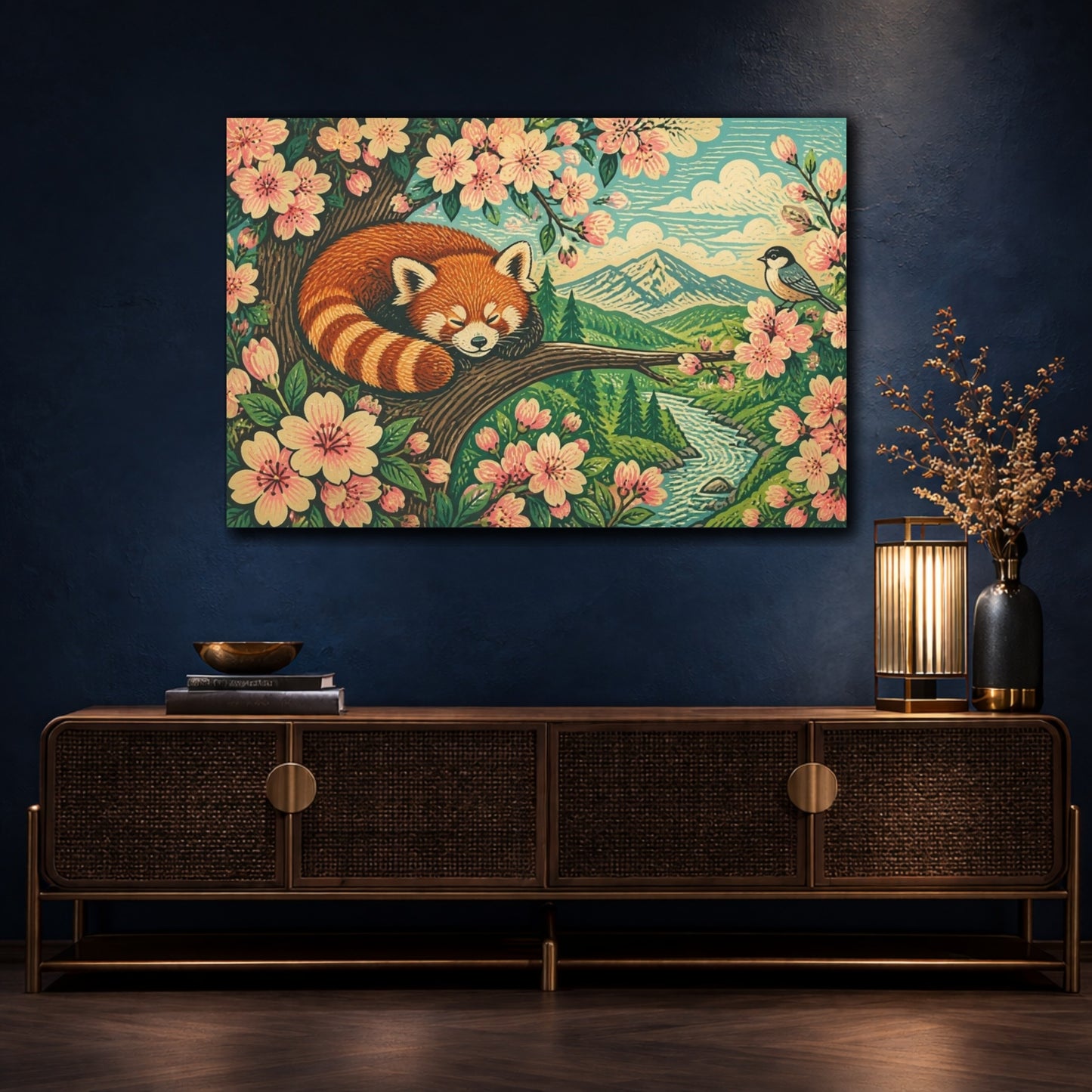 Mockup 4. Sleeping Red Panda Kids Art shown as canvas print