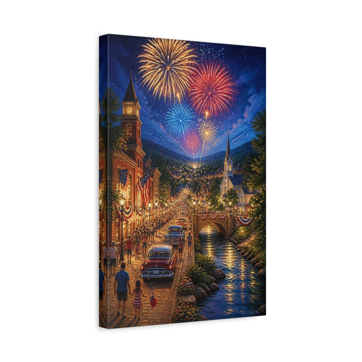 Side Mockup 4. Small Town Fireworks Night shown as canvas print