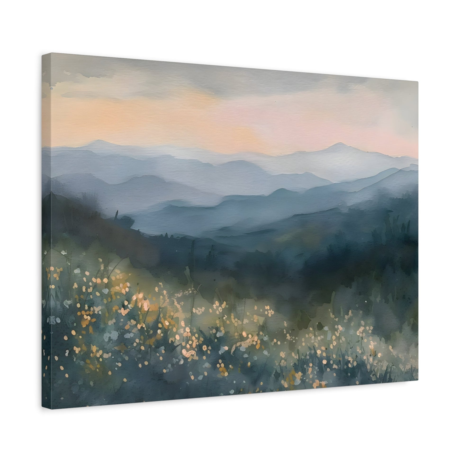 Smoky Mountains Spring Flowers Watercolor Canvas Wall Art, Mountain Forest Print - YesArtYes