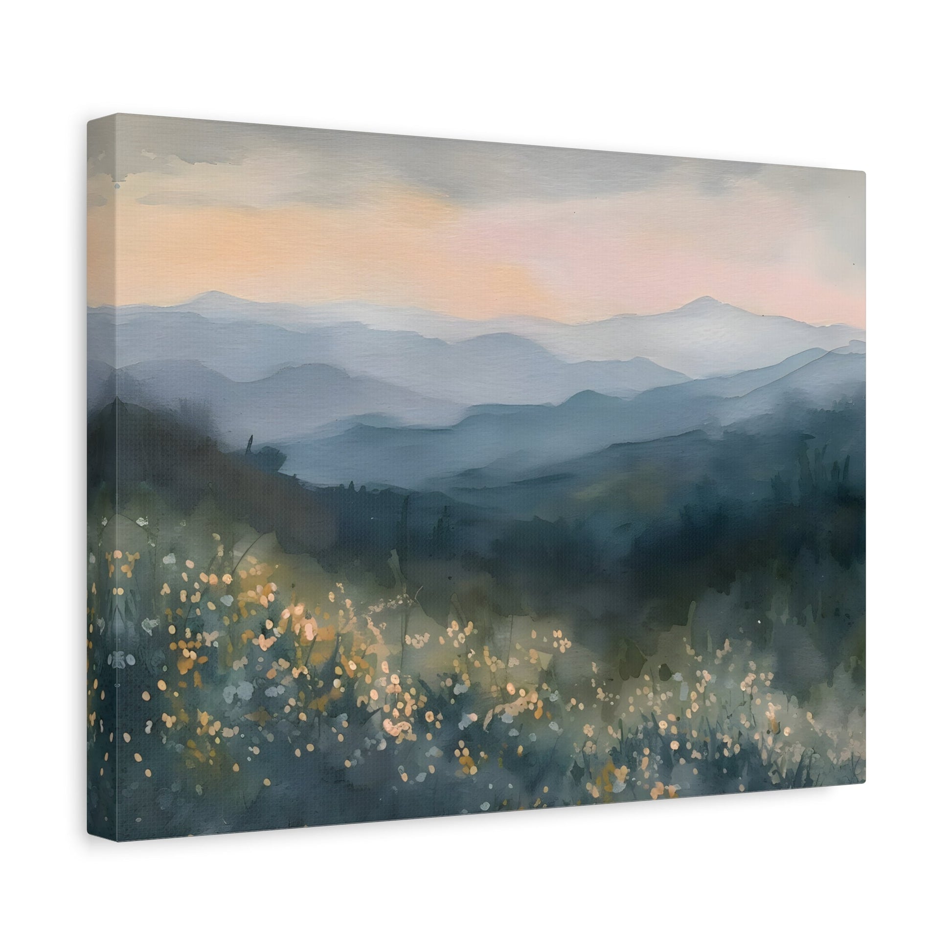 Smoky Mountains Spring Flowers Watercolor Canvas Wall Art, Mountain Forest Print - YesArtYes