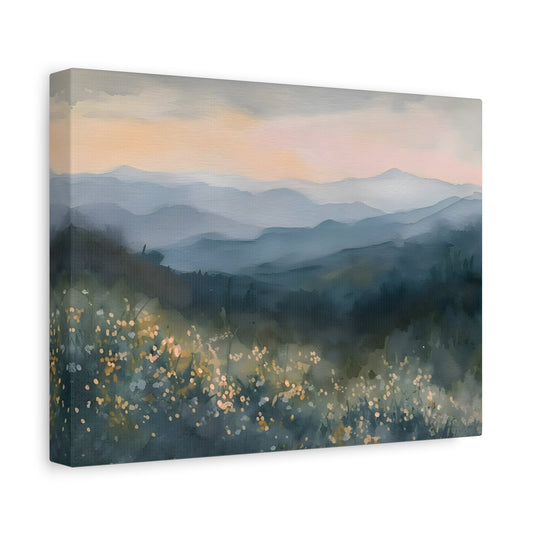 Smoky Mountains Spring Flowers Watercolor Canvas Wall Art, Mountain Forest Print - YesArtYes