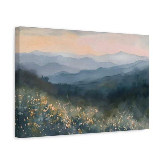 Smoky Mountains Spring Flowers Watercolor Canvas Wall Art Mountain Forest Print - YesArtYes