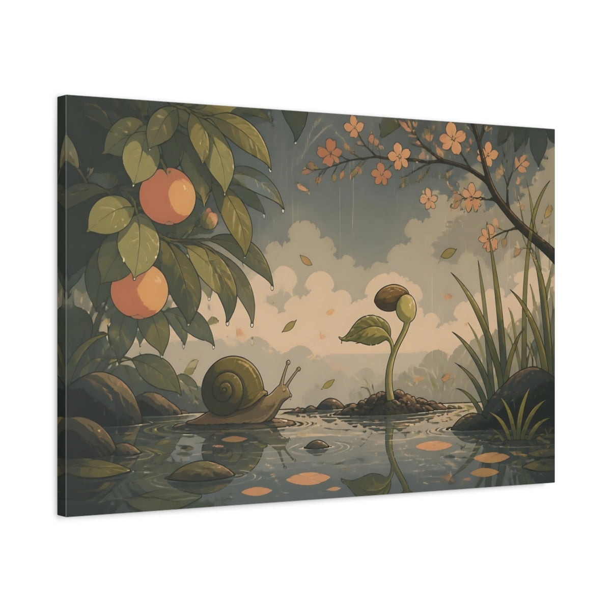 Main Mockup. Snail And Seedling shown as canvas print