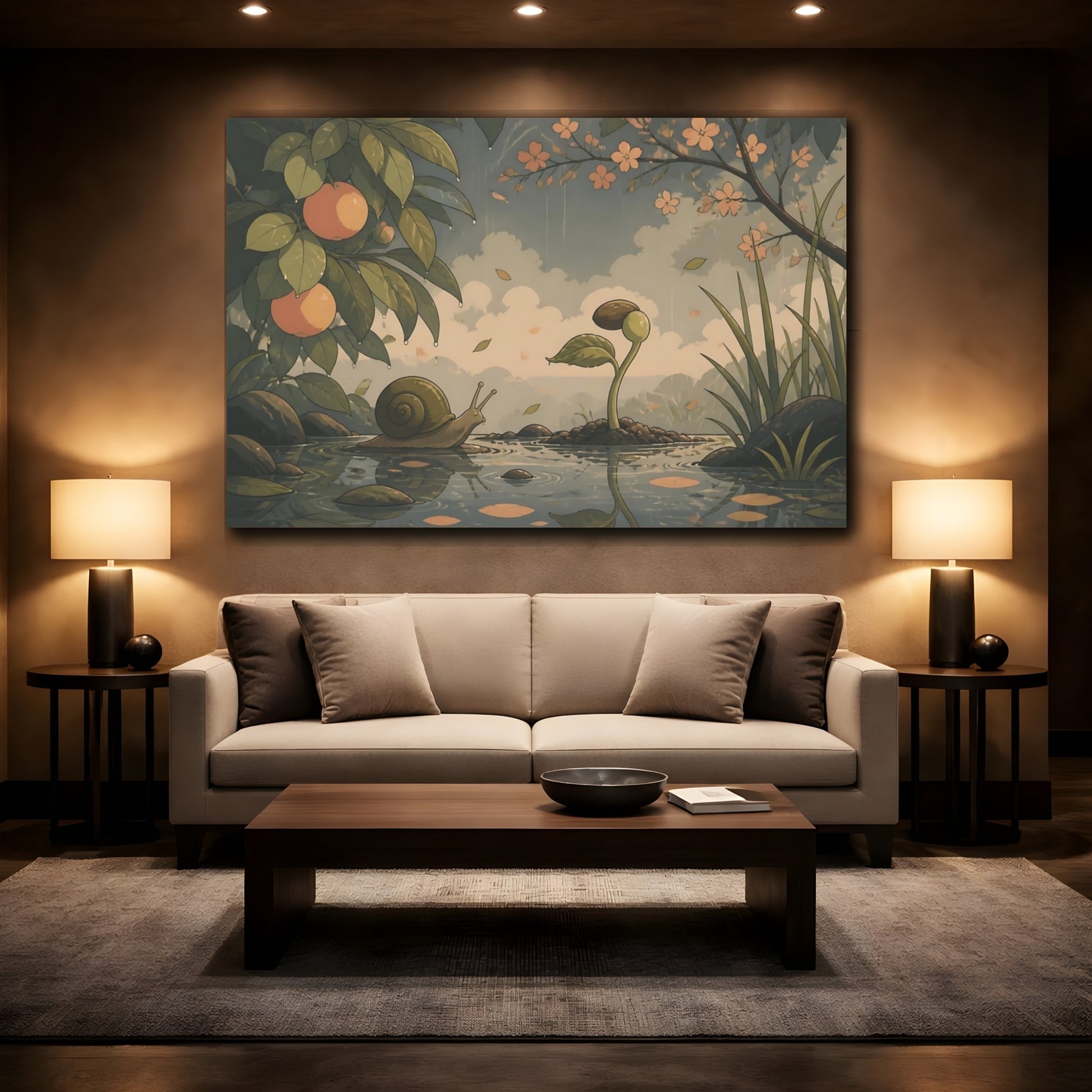 Mockup 2. Snail And Seedling shown as canvas print