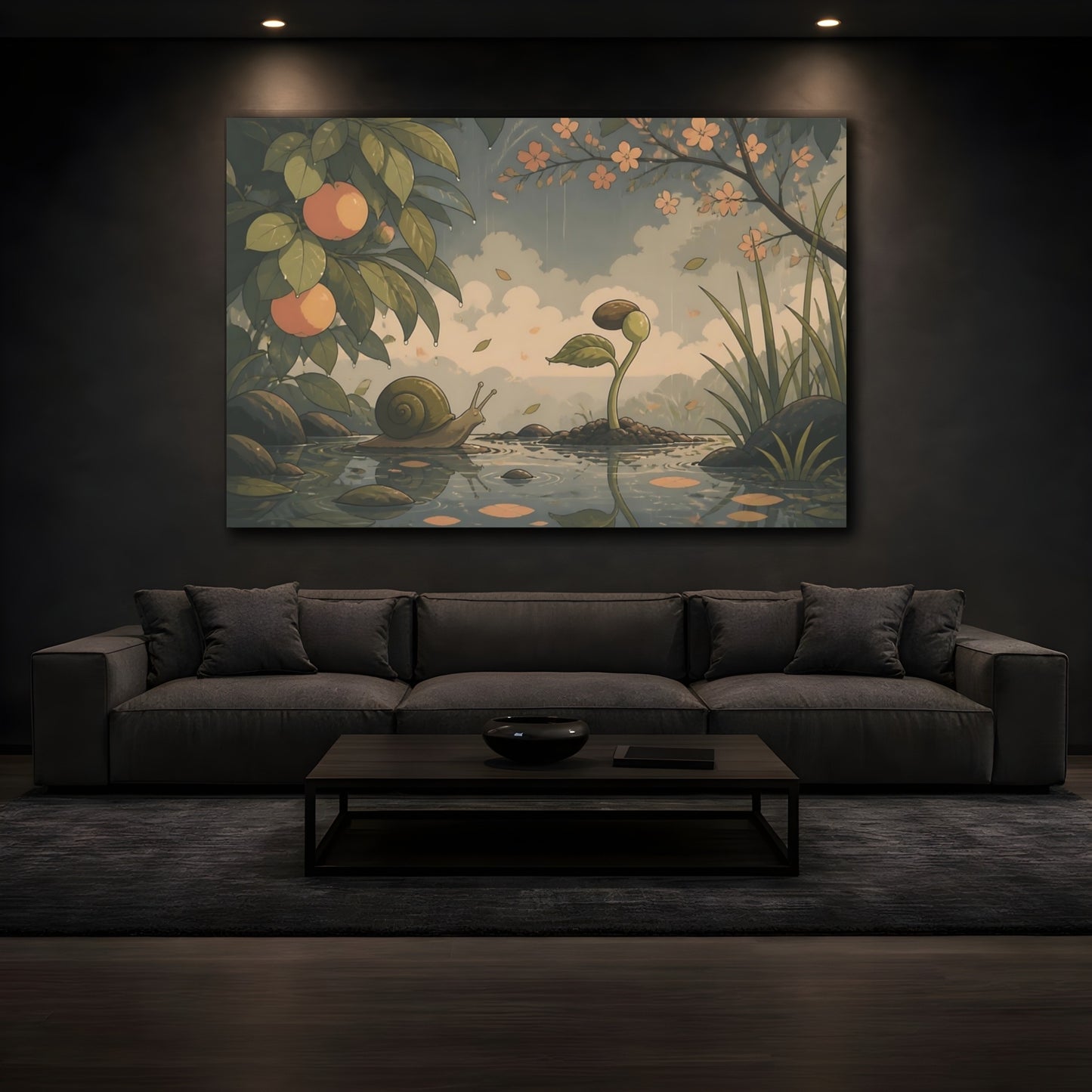 Mockup 3. Snail And Seedling shown as canvas print