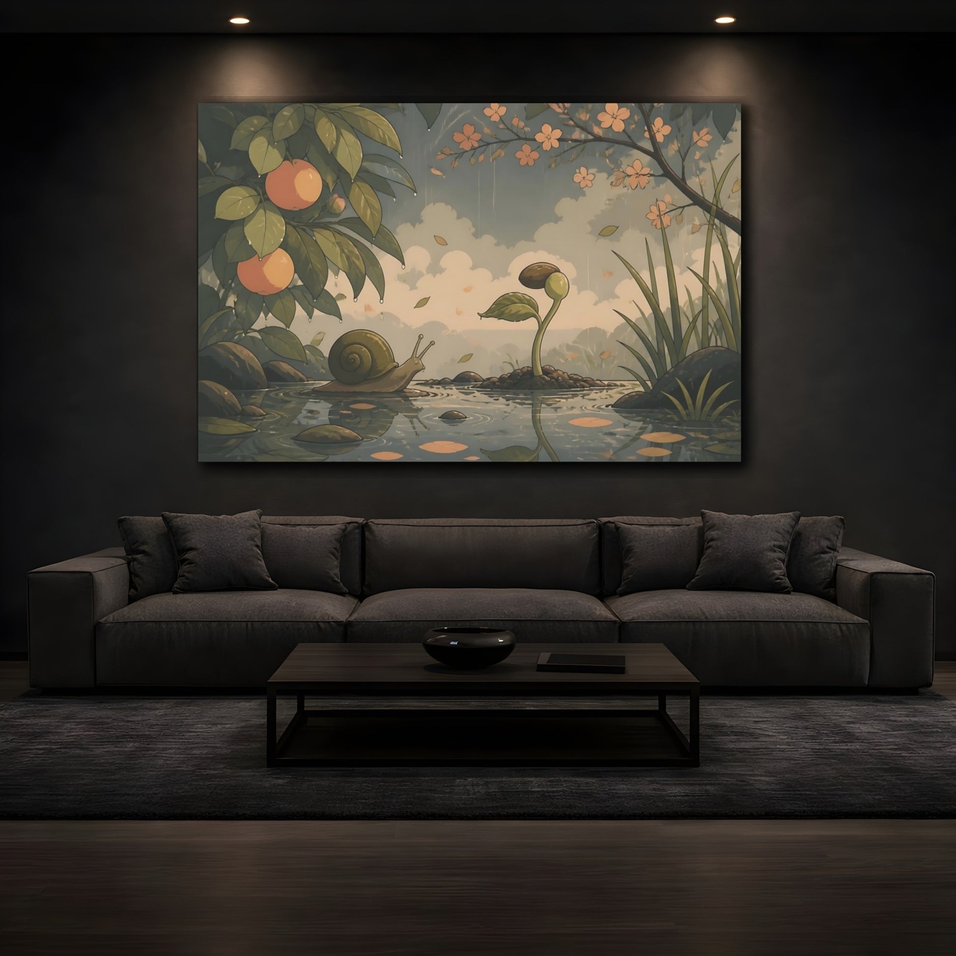 Mockup 3. Snail And Seedling shown as canvas print