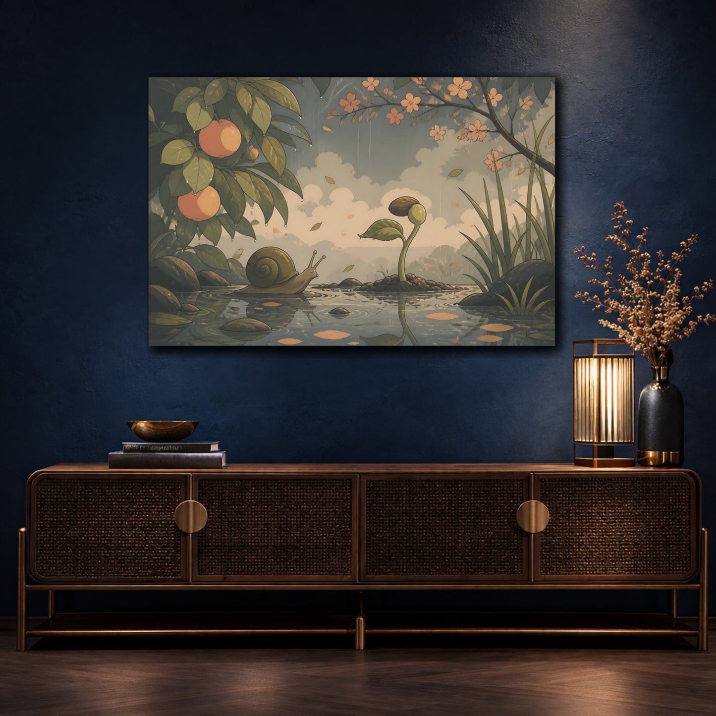 Mockup 4. Snail And Seedling shown as canvas print