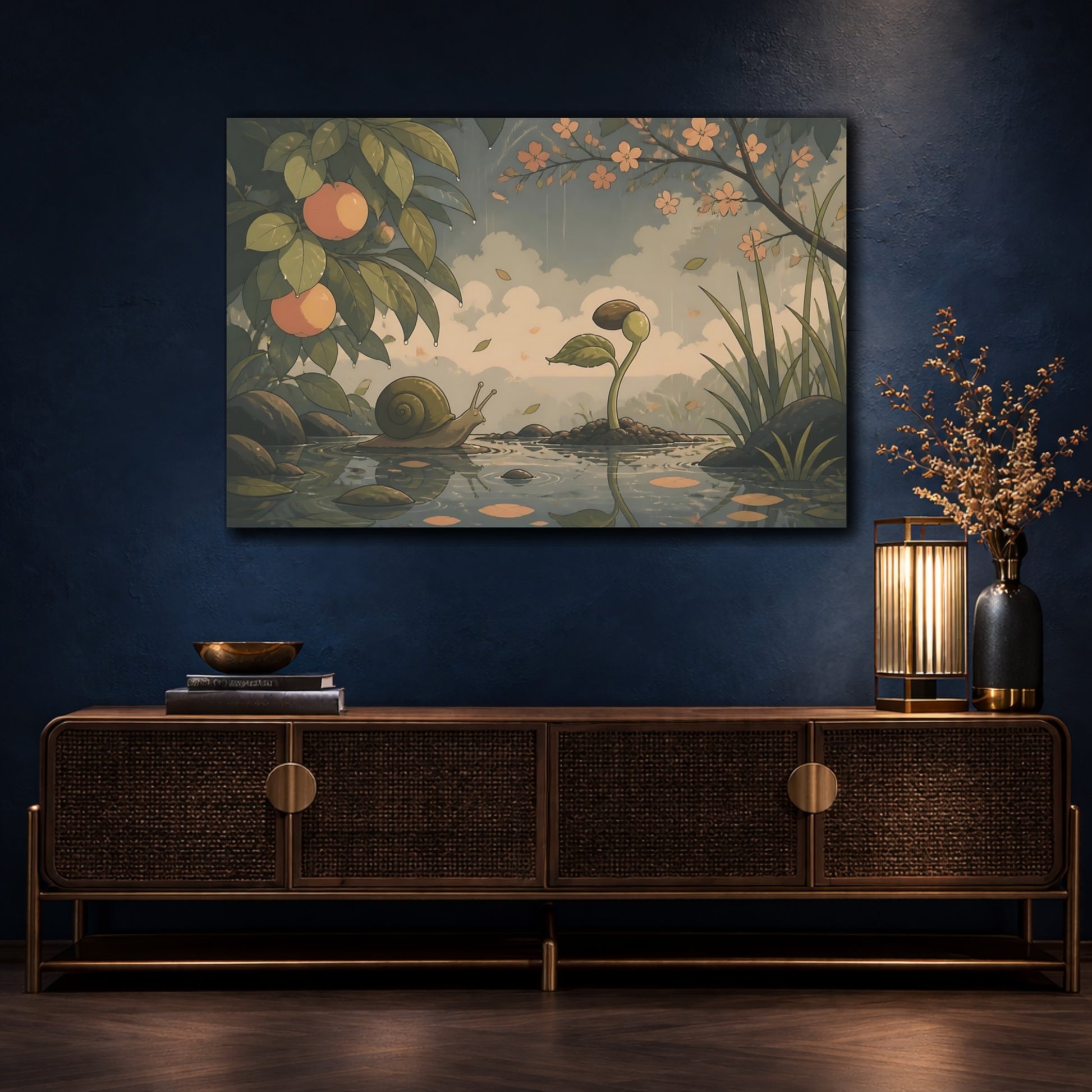 Mockup 4. Snail And Seedling shown as canvas print