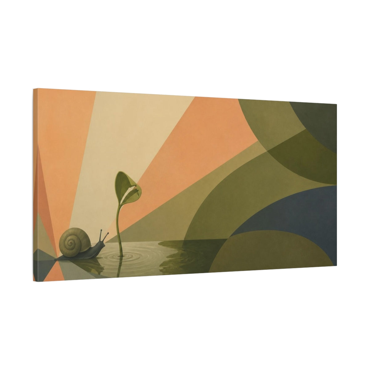 Main Mockup. Snail And Seedling Sunburst shown as canvas print