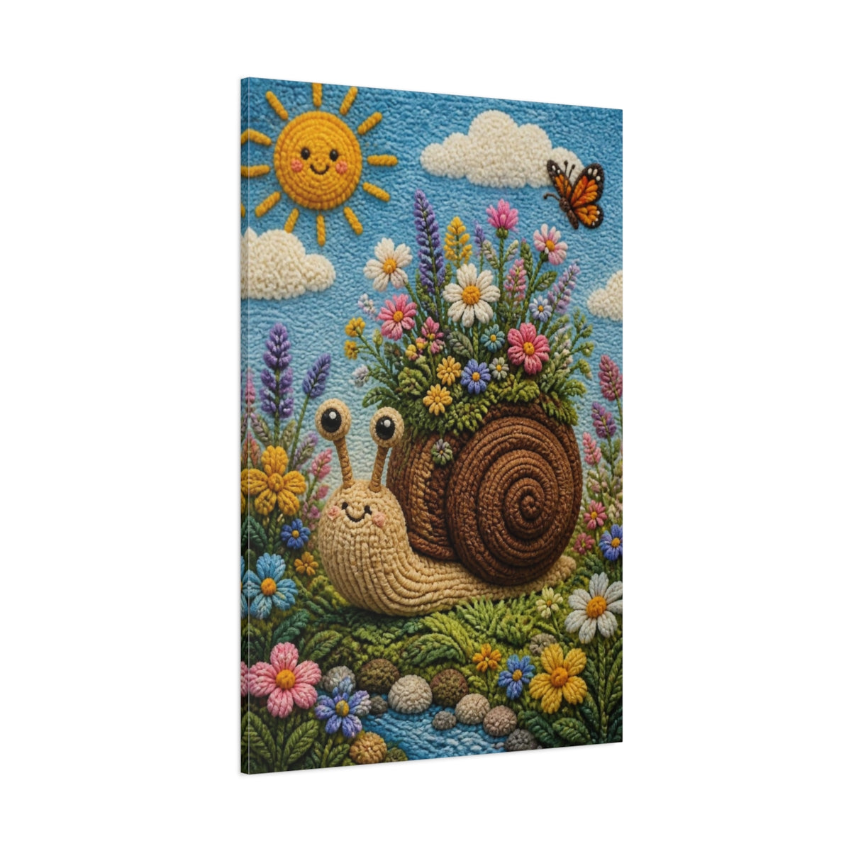Side Mockup 1. Snail Meadow Kids Room shown as canvas print
