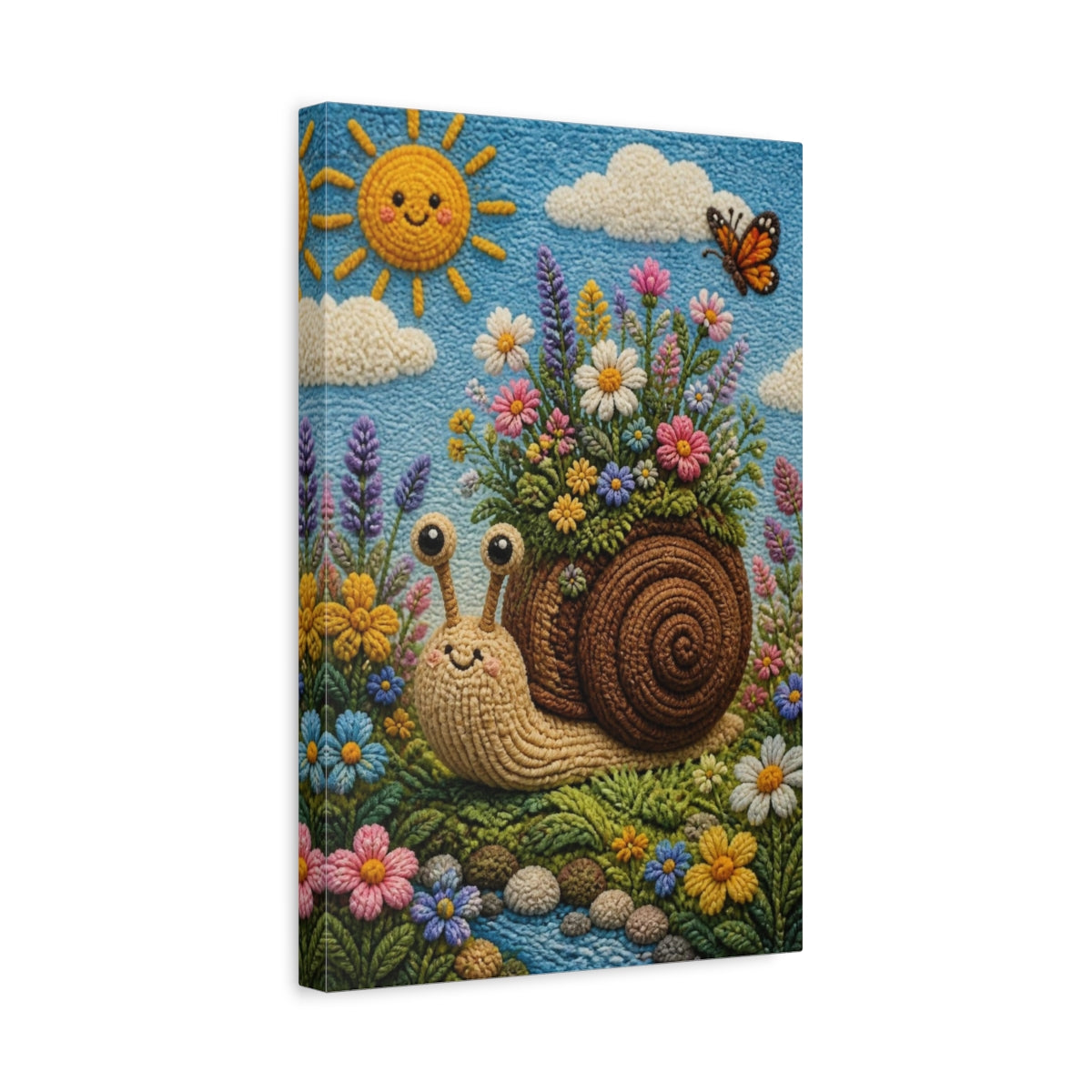 Side Mockup 4. Snail Meadow Kids Room shown as canvas print