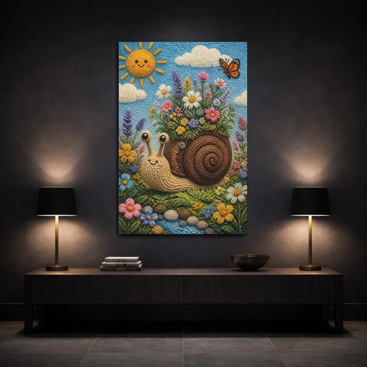 Mockup 3. Snail Meadow Kids Room shown as canvas print