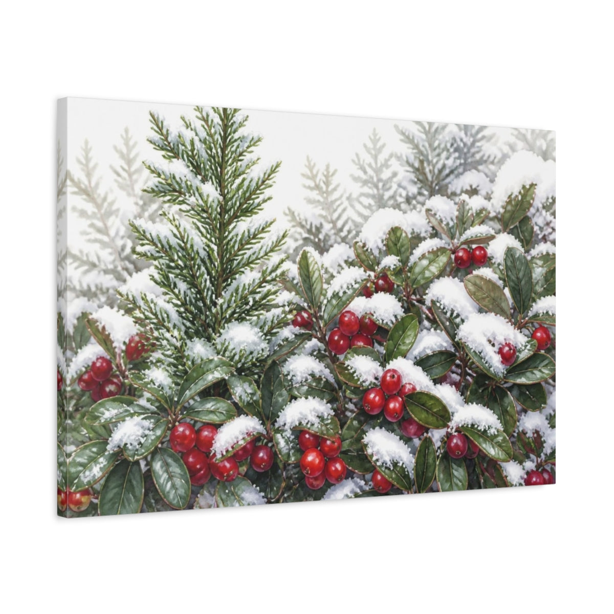 Side Mockup 2. Snow-Dusted Winter Berries shown as canvas print