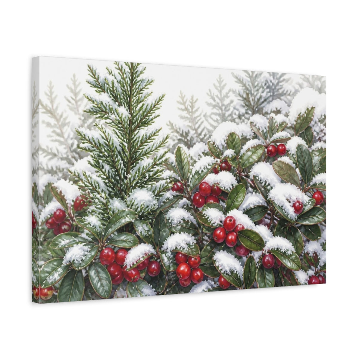 Side Mockup 3. Snow-Dusted Winter Berries shown as canvas print