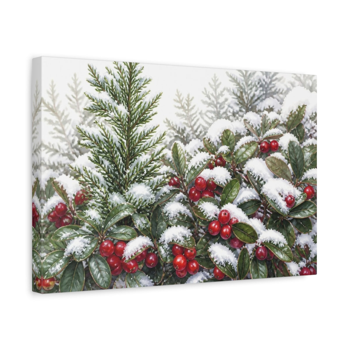Side Mockup 4. Snow-Dusted Winter Berries shown as canvas print