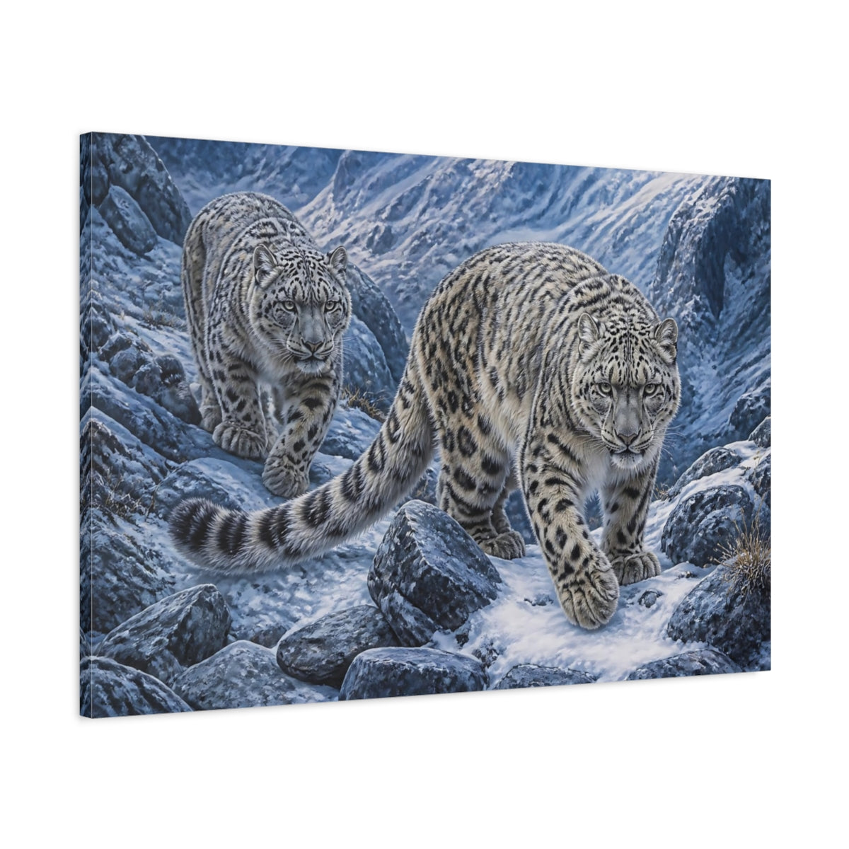 Main Mockup. Snow Leopard Animals Duo shown as canvas print