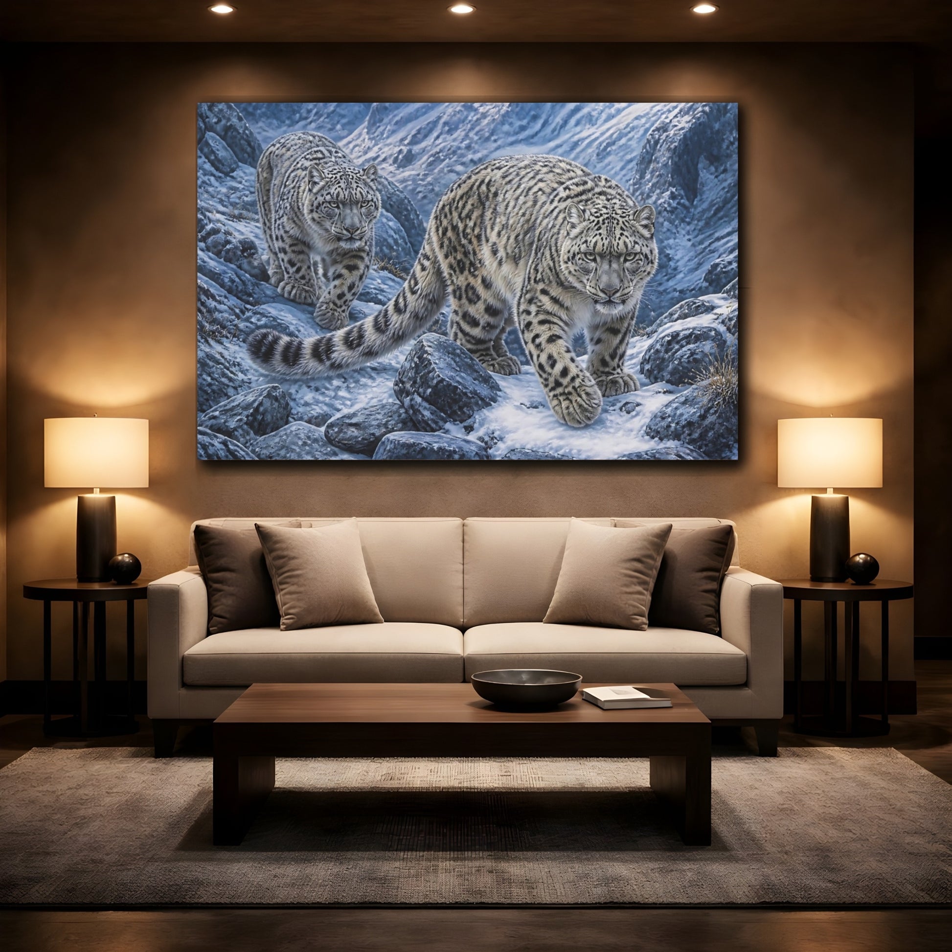 Mockup 2. Snow Leopard Animals Duo shown as canvas print
