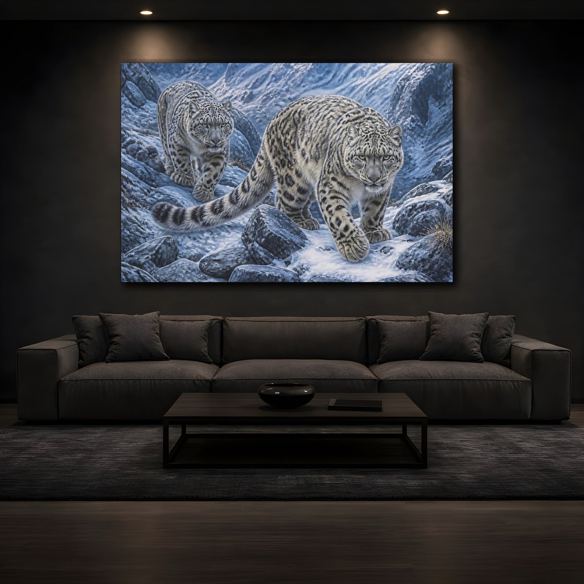 Mockup 3. Snow Leopard Animals Duo shown as canvas print