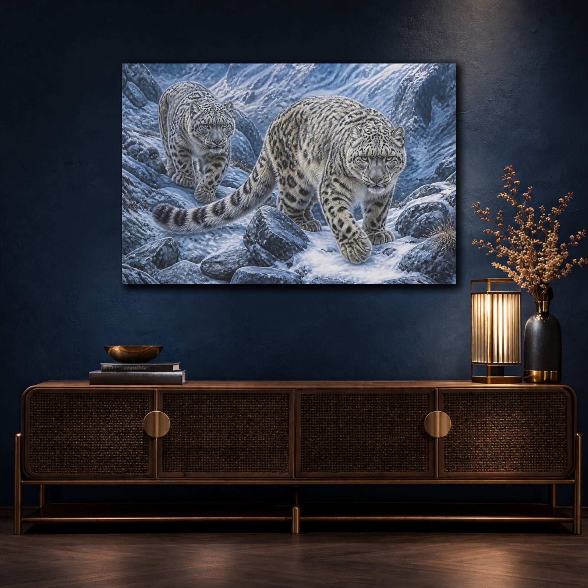 Mockup 4. Snow Leopard Animals Duo shown as canvas print