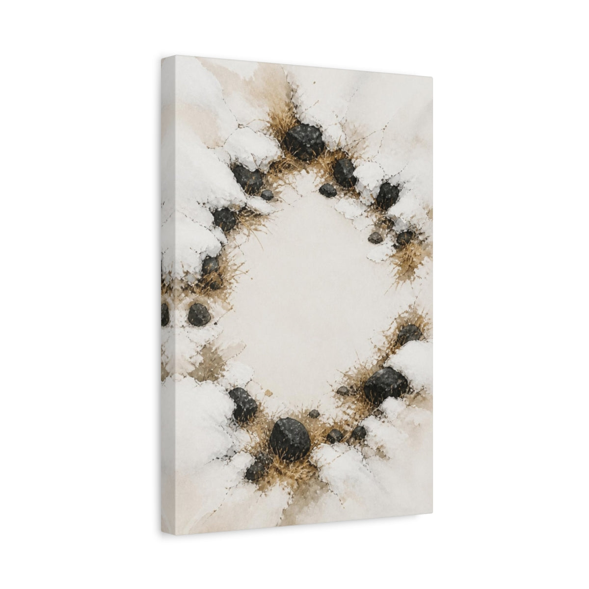 Side Mockup 4. Snow Melted Stones shown as canvas print