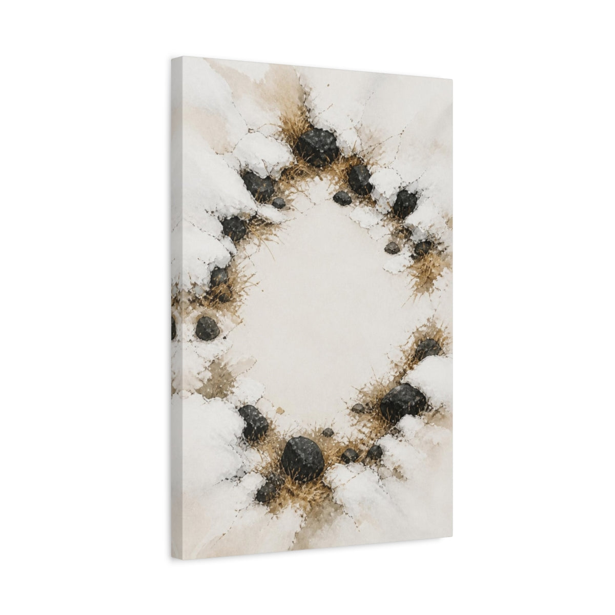 Side Mockup 3. Snow Melted Stones shown as canvas print