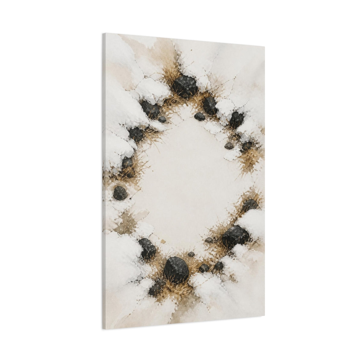 Side Mockup 1. Snow Melted Stones shown as canvas print