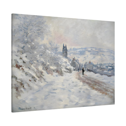Snow Winter Landscape Canvas Monet Print - Road to Veheuil Wall Art - YesArtYes