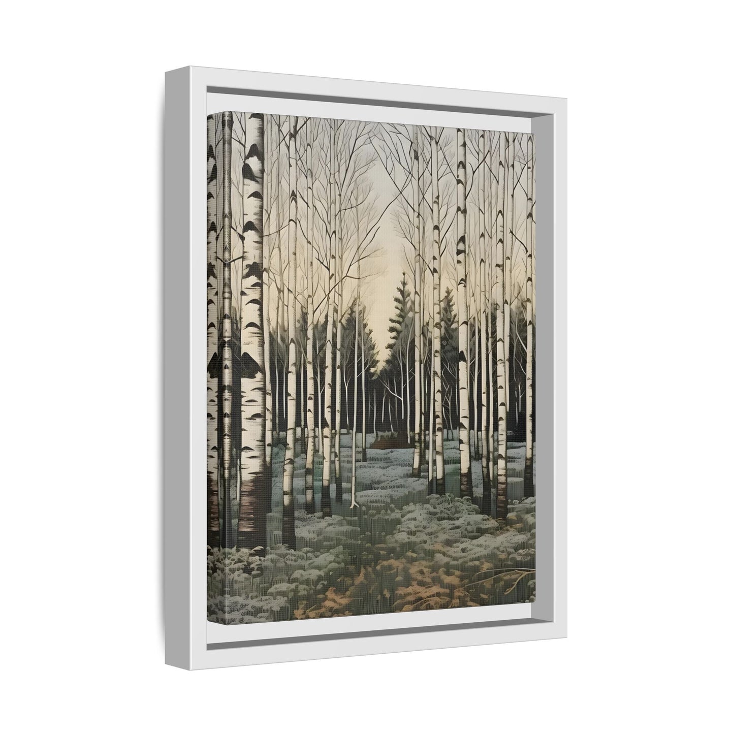 Snow Winter Nature Canvas Wall Art Print - Forest White Birch Tree Decor