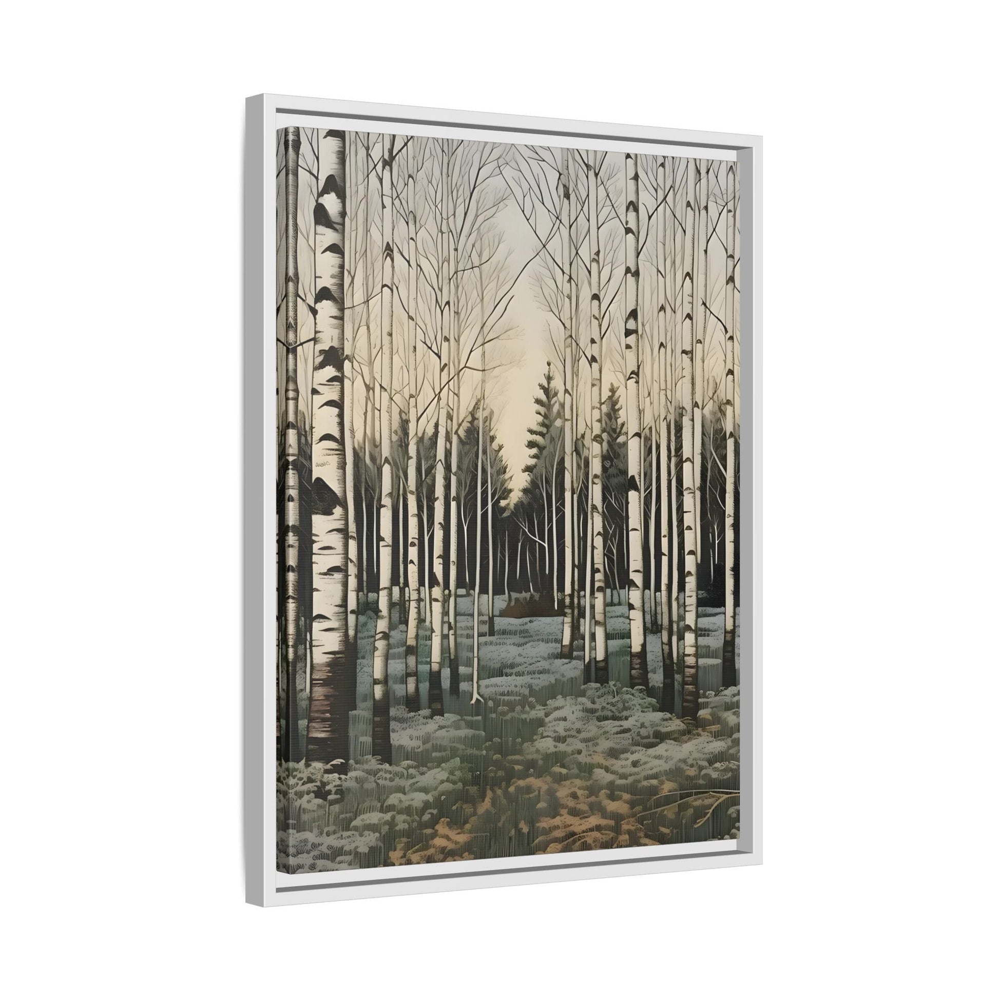 Snow Winter Nature Canvas Wall Art Print - Forest White Birch Tree Decor