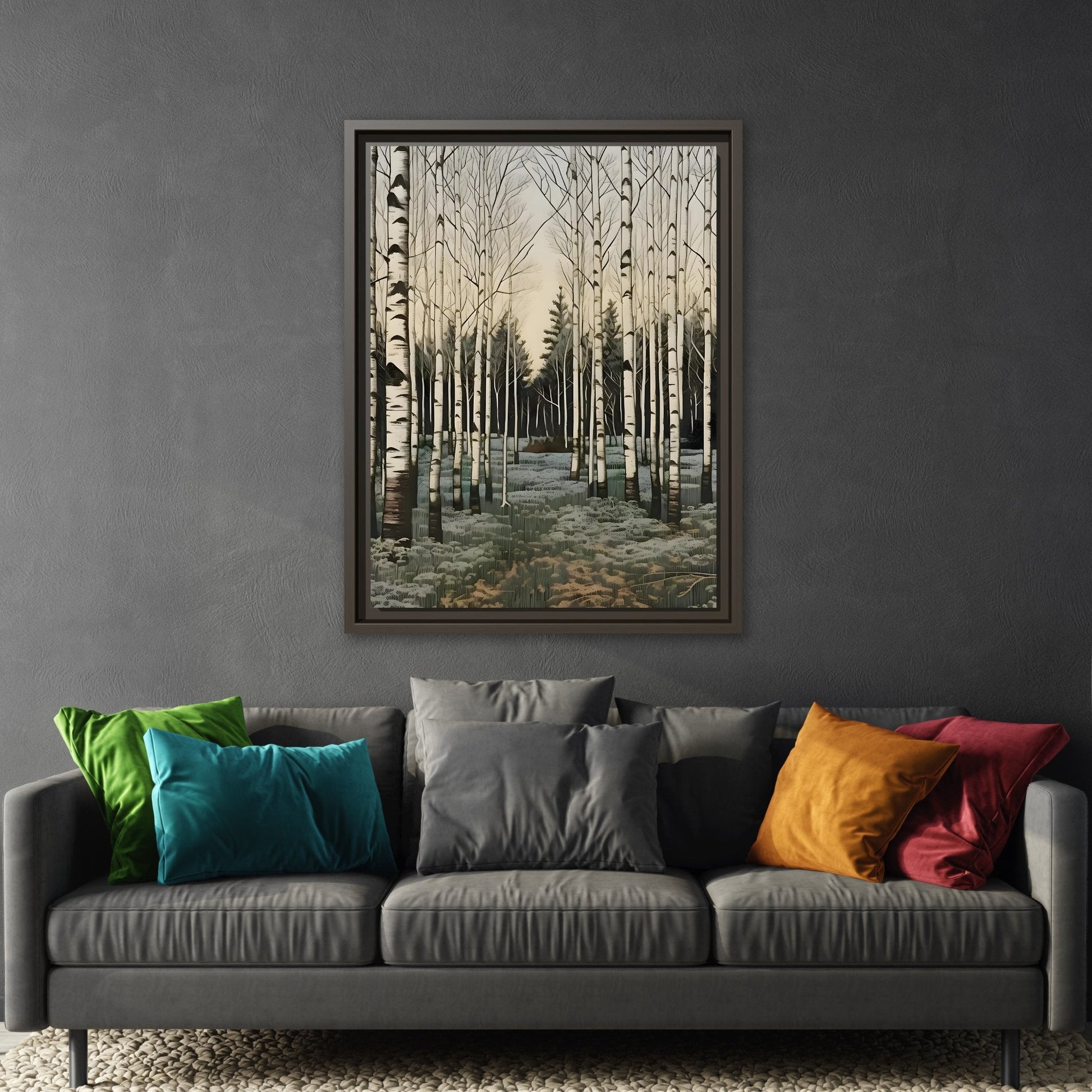 Snow Winter Nature Canvas Wall Art Print - Forest White Birch Tree Decor