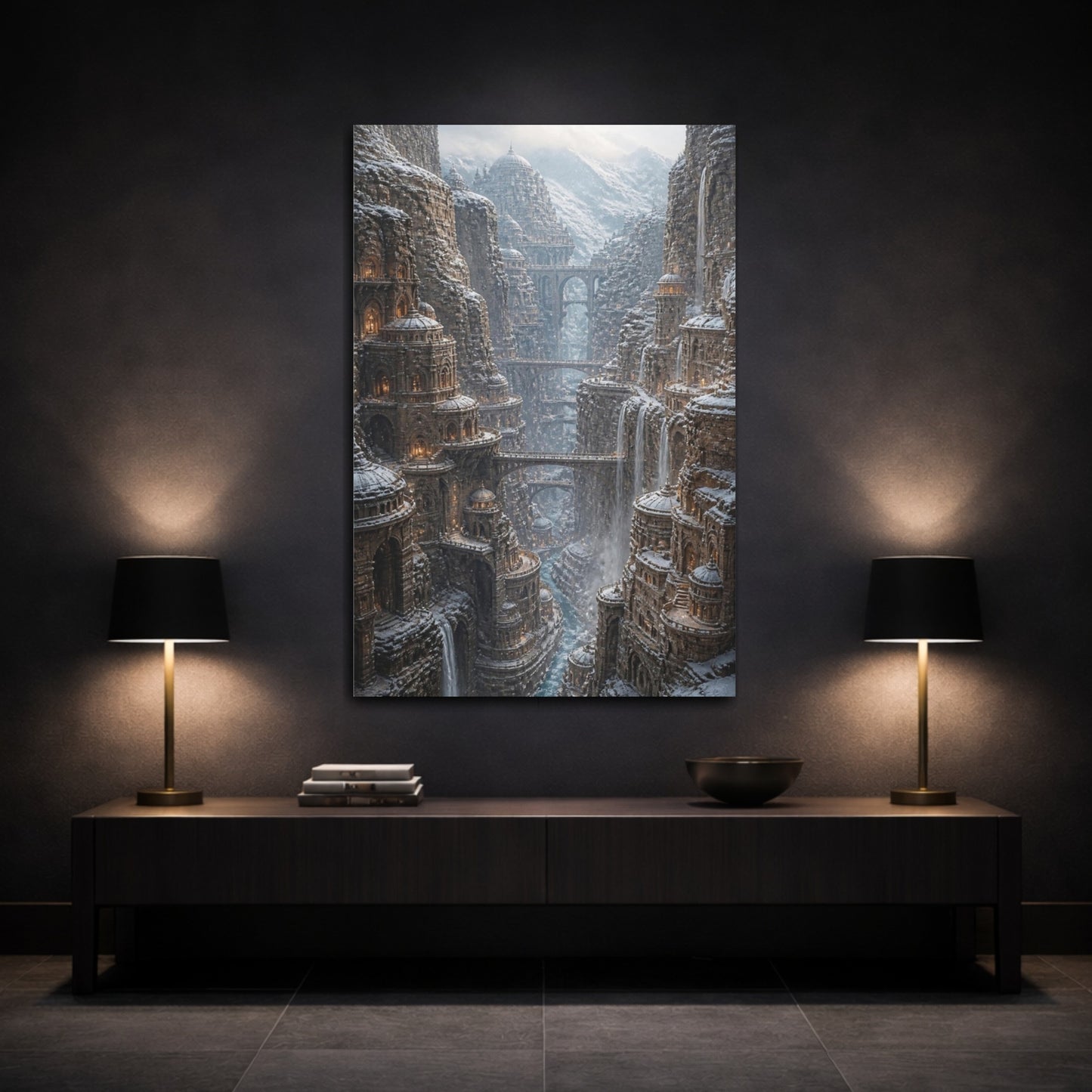 Mockup 3. Snowbound Canyon City shown as canvas print