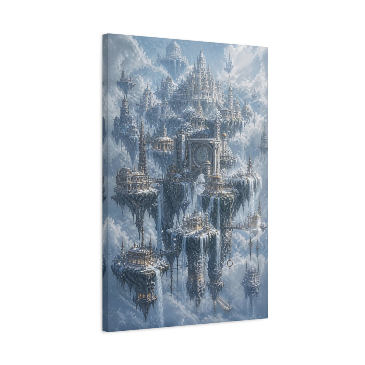 Side Mockup 2. Snowbound Sky City shown as canvas print