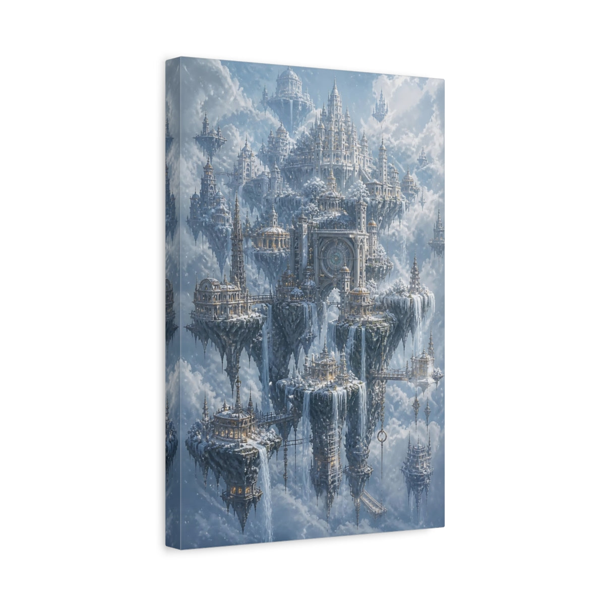 Side Mockup 4. Snowbound Sky City shown as canvas print