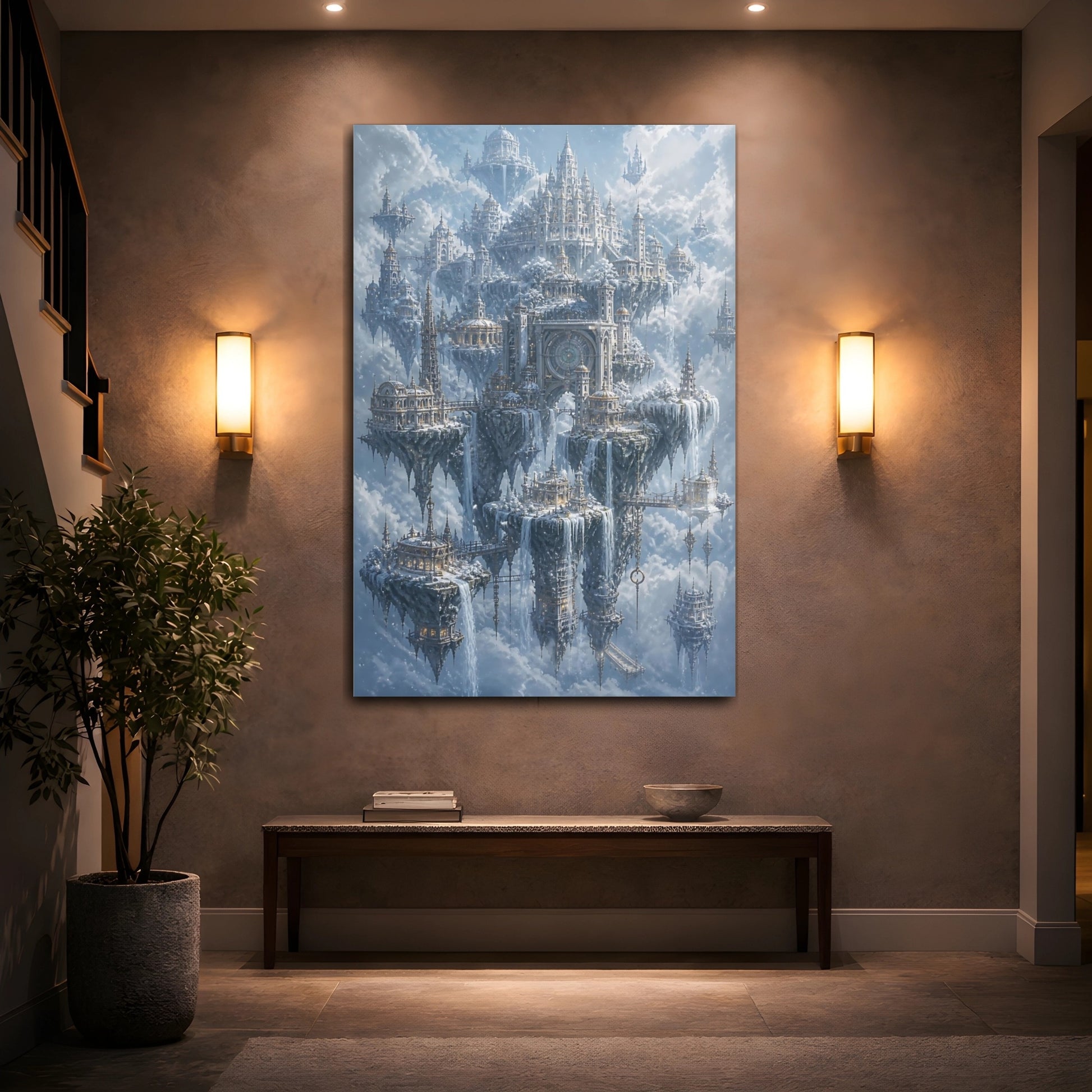 Mockup 2. Snowbound Sky City shown as canvas print