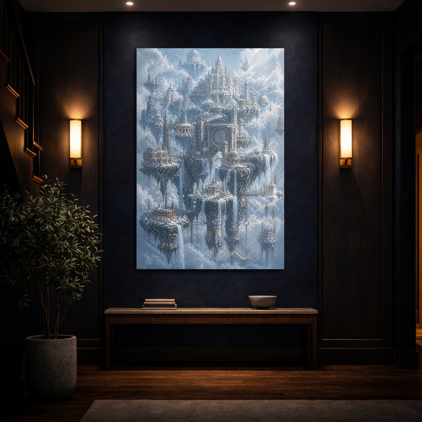 Mockup 4. Snowbound Sky City shown as canvas print